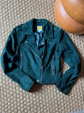 c&c California forest green Suede Moto Jacket